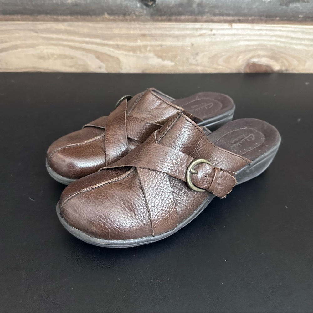 Women's Clarks Artisan Collection Shoes Brown Leather Slip-On Mules Size 8.5
